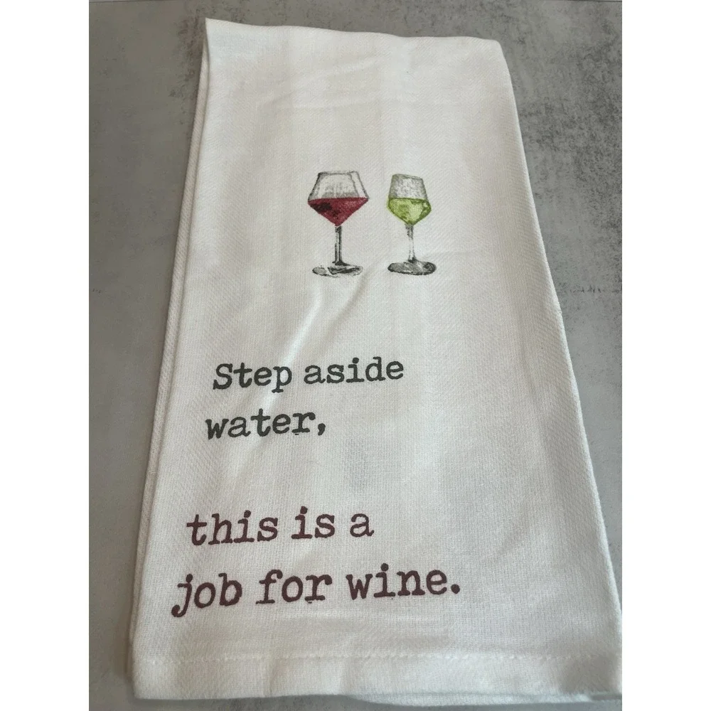 NOLA Living Wine Hand Dish Towel, White NWT